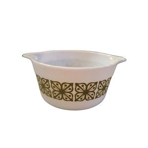 Pyrex 1-1/2 QT Casserole Olive Green Verde Square Flowers 474 B